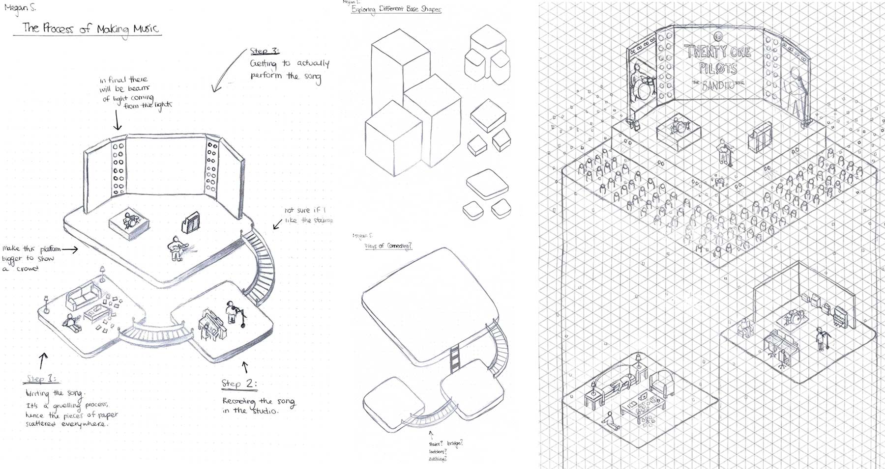 This is an image of the different sketches that I did trying to figure out how I was going to lay out my idea